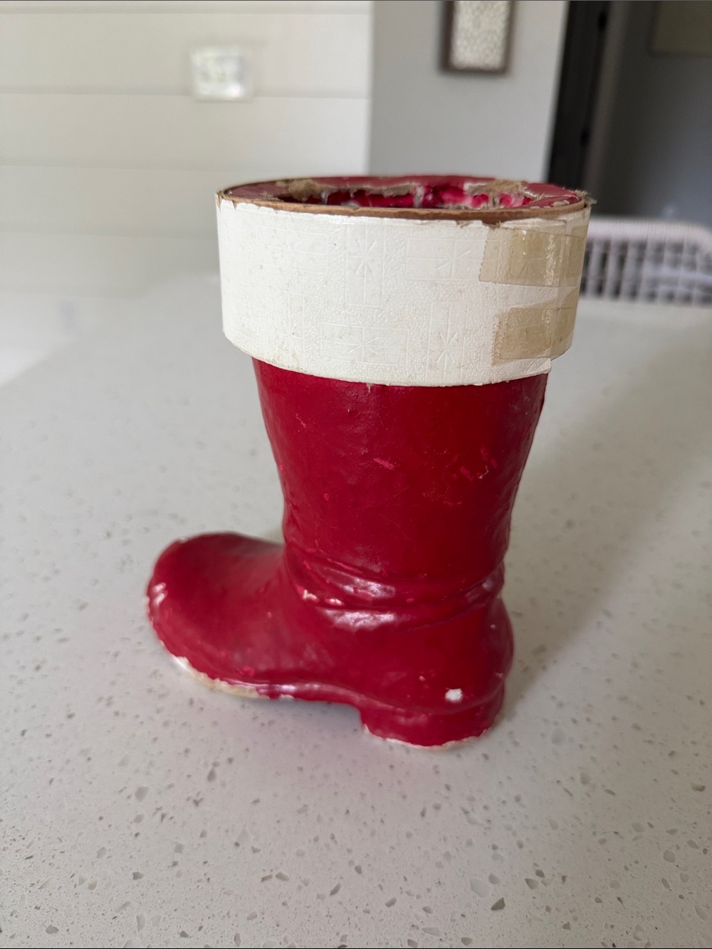 BOOT15 LARGE Red Paper Mache or Pulp Santa Boot Gift & Candy Vessel